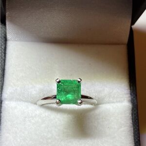 Colombian Emerald 14K White Gold Solitaire Ring